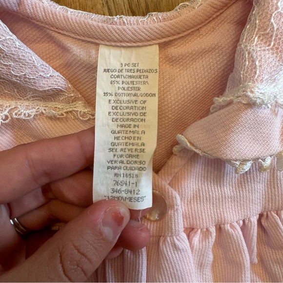 Vintage soft pink Peter Pan fringed lace neckline jacket  estimate 12-18 months - Picture 6 of 7